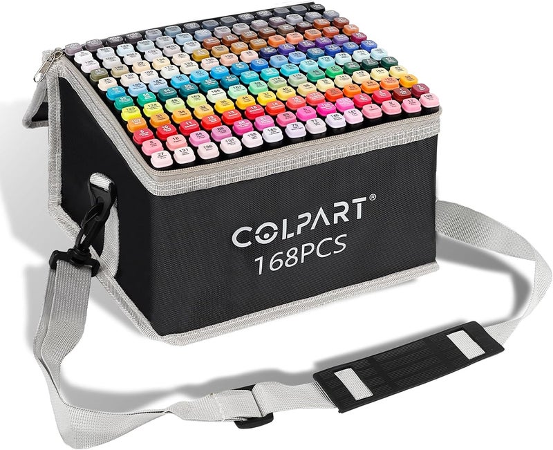 colart 168 Colors Alcohol Markers Dual Tip Art Markers for Kids Marker Pens with Pen Holder and Carry Bag for Adult Coloring Painting Supplies Perfect for Painting, Coloring, Sketching and Drawing - Image 1